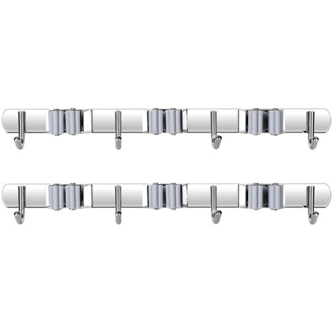 Broom Hoolder Stainless Steel 3 Clips and 4 Hooks Gray Mop Holder Pack of 2 for Kitchen (1/5)