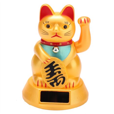 Solar Powered Welcoming Waving Beckoning Fortune Lucky Cat Home Stores Car Decor (1/5)