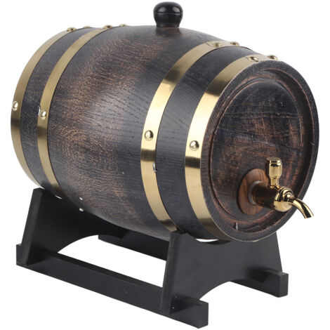 3L Retro Striped Black Wine Brandy Whisky Barrel Oak Red Wine Bucket Container with Faucet (1/5)