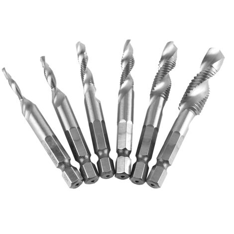 6pcs M3-M10 High Speed Steel Hex Shank Combination Screw Tap Drill Bit Set (HSS4341) (1/5)