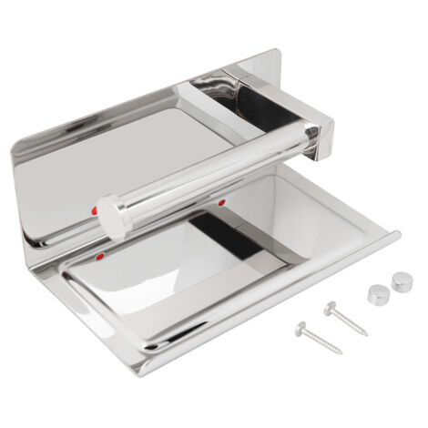 Stainless Steel Bathroom Roll Paper Holder Paper Towel Storage Rack Phone Holder (1/5)