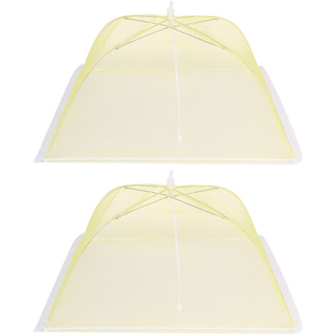 2Pcs Household Mesh Food Cover Tent Washable Folding Food Umbrella Kitchen Tool Yellow 43x43cm (1/5)