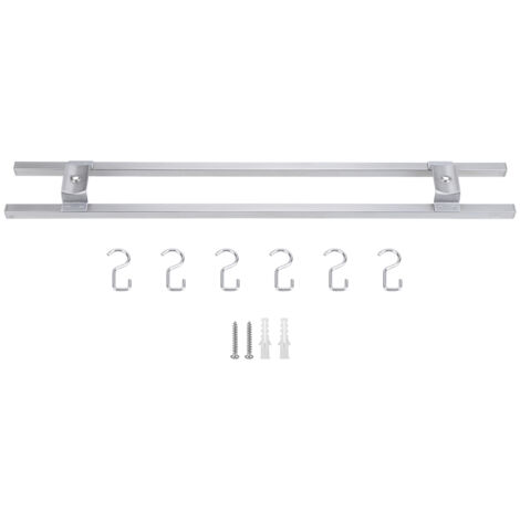 Stainless Steel Magnetic Knife Holder Wall Mounted Double Bar Kitchen Rack with 6 Hooks (1/5)