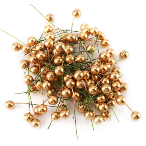 100pcs Artificial Golden Holly Berry Christmas Home Decoration Hanging Ornaments 10mm