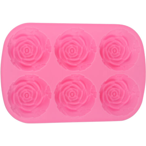 6-Cavity RosE Shaped Silicone Pudding Chocolate Cake Mold Microwave Freezer Safe Pink (1/5)