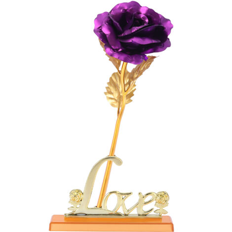 24K Gold Foil Flower Artificial Rose Valentine Day Romantic Gift for Home Table Decor(Purple)