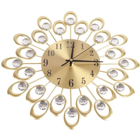 European Style Flower Clock Iron Art Battery Operated Mute Easy To Read Home Office （Gold） (1/5)