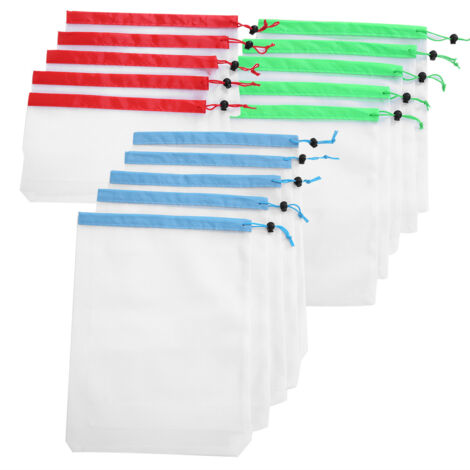 15pcs 3 Sized Drawstring Mesh Bags Reusable Sundries Toy Fruit Vegetable Storage Punch (1/5)