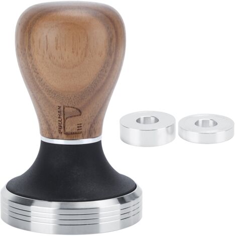 58mm Stainless Steel Flat Coffee Tamper Powder Pressed Hammer with Height Adjustable Wooden HandleDark Wood Color (1/5)