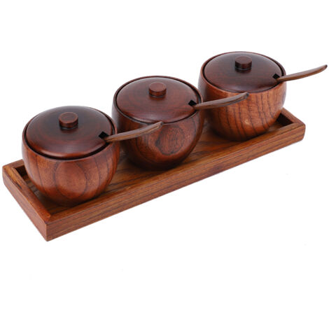 Retro Spice Jar Seasoning Pot Sugar Bowl with Lid Wood Box Kitchen Tool (1/5)