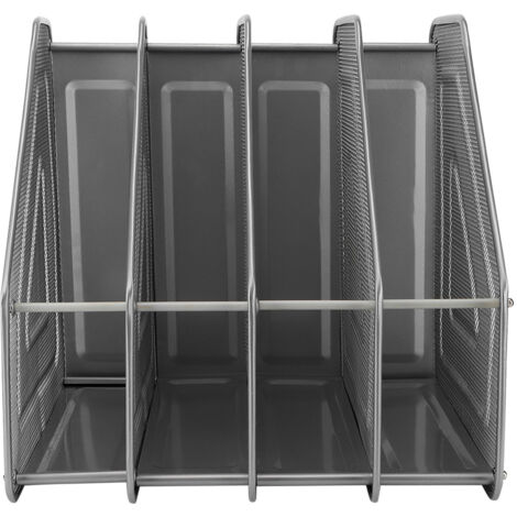 Modern Office 4-Compartment Desktop Display Rack Magazine File Document Metal Organizer(Silver) (1/5)