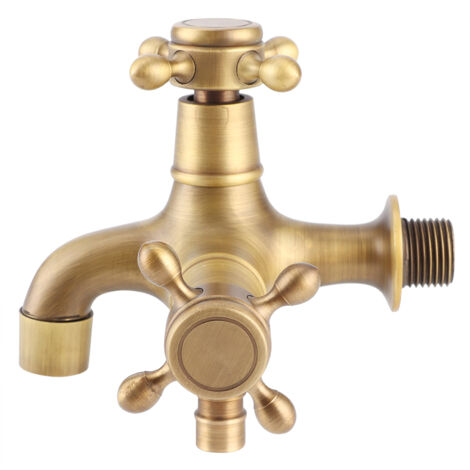 G1/2in Thread Bathroom Copper Single Cold Faucet Washing Machine Mop Pool Water Tap Retro Gold (1/5)