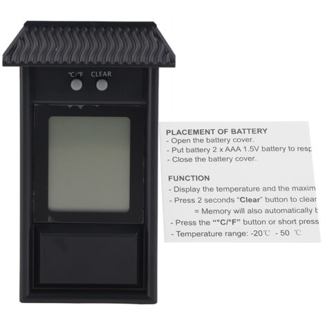Digital Hygrometer Indoor ThermometerWaterproof tester temperature controller（Black） (1/5)