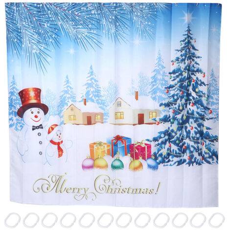 200x180cm Christmas Themed Pattern Waterproof Bathroom Shower Curtain with Hanging Hooks (1/5)