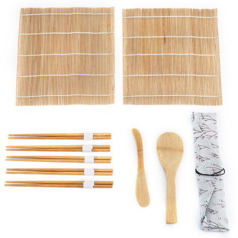 9Pcs/Set Bamboo Sushi Making Kit Includes 2 Rolling Mats 5 Chopsticks 1 Paddle 1 Sushi Blade (1/5)