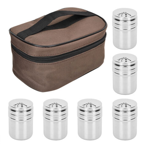 6Pcs Seasoning Jar Pepper Salt Pot Kitchen Seasoning Can with Storage Bag Outdoor Camping BBQ (1/5)