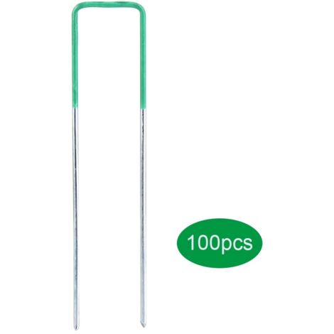 100pcs Half Green Artificial Grass Turf U Pins Metal Galvanised Pegs Staples Weed (1/5)