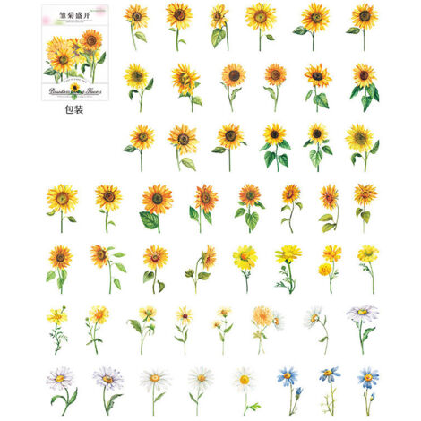 100PCS Floral Decal Stickers Boundless Sea of Flowers Series Plant Flower PET Stickers Plant DIY Material Decoration Daisies