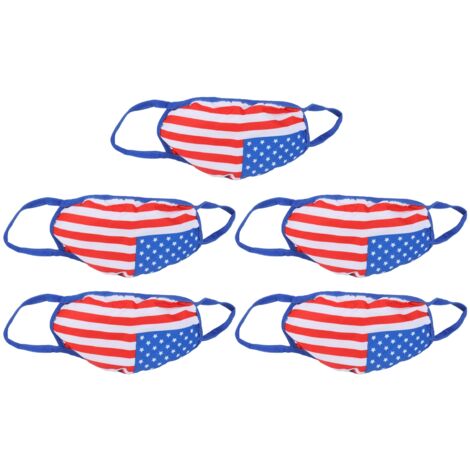 5PCS American Flag Print Mouth Cover Washable Face Cover Cotton Face Mouth Cover for Alduts