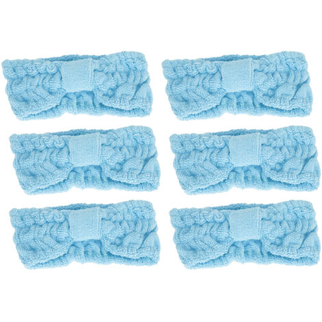 6PCS Microfiber Headbands Soft Elastic Bowknot Hair Bands for Makeup Face Washing Sports SuppliesLight Blue (1/5)