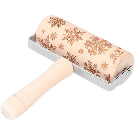 Christmas Rolling Pin Wooden Christmas Engraved Embossing Rolling Pin Dough Stick Baking ToolLarge Snowflake (1/5)