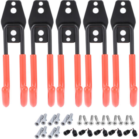 5Pcs Wall Mounted Double Hook Heavy Duty Garage Storage Utility Hooks with Anti‑Rust CoatingOrange (1/5)