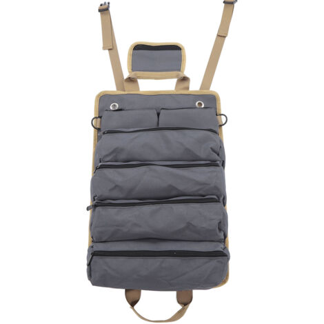 Roll Up Tool Bag Multipurpose Portable Tool Storage Bag Oxford Cloth Separate Pockets Tool Organizer for Gardening Camping Grey (1/5)