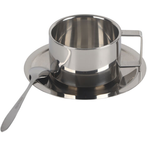 3Pcs/Set 304 Stainless Steel Coffee Cup Double Wall Coffee Mug Spoon Saucer Set Kitchen Supplies (1/5)