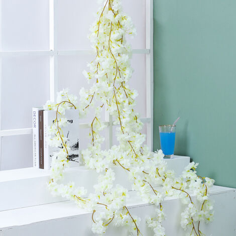 Artificial Vine Cherry Flower Sakura Blossom Garland Home Decoration for Bedroom Office White