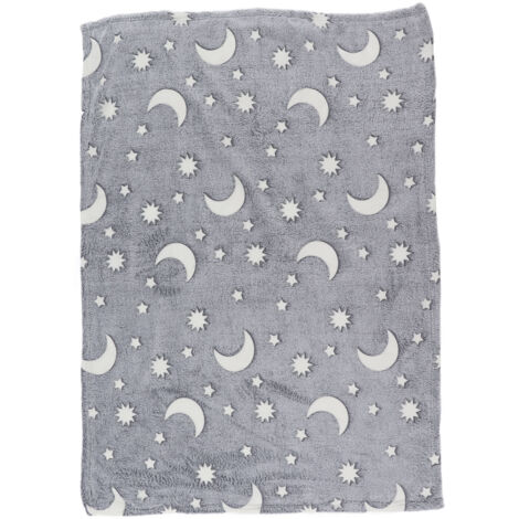 Luminous Blanket Moon Stars Pattern Soft Fluffy Plush 1.8mx2m Polyester for Kids GiftsGray