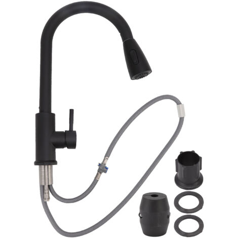 Stainless Steel Pull Out Faucet Universal Kitchen Sink Faucet 360 Degrees Flush Tap Black (1/5)