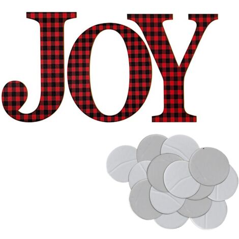 JOY Red and Black Checkered Christmas Merry Letter Logo Red and Black Checkered Wooden Decoration (1/5)