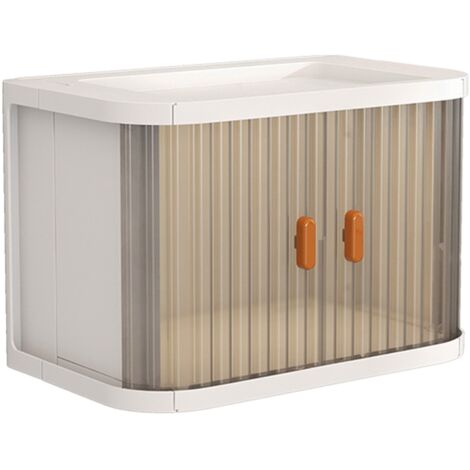 Foldable Desktop Storage Box with 2 Way Rolling Door Stackable Ample Capacity Organizer Container for Makeup Kitchen 1 PCS (26.8x16.3x18.2cm) (1/5)