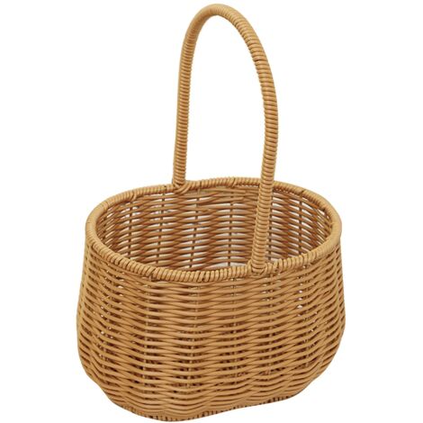 Portable Woven Basket with Handle PP Rattan Hand Woven Hamper for Fruits Vegetables Gifts 19.5x15x29cm (1/5)