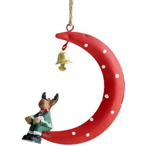 Christmas Tree Wrought Iron Decoration Pendant Funny Santa Claus Sitting On The Moon Home Hanging Decor (1/5)