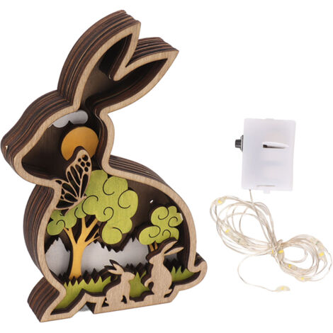 Easter Wooden Rabbit Ornament Craft Centerpiece Home Decoration with Light String (1/5)
