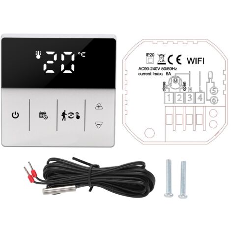 WIFI Thermostat Digital Display Smart Touch Screen Phone APP Voice Remote Control Thermostat for Home 90 to 240V Black White (1/5)