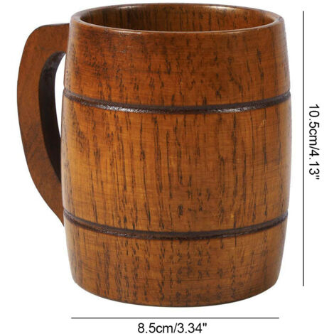 350ml Vintage Wooden Beer Mug with Handle Large Capacity Drink Cup (1/5)