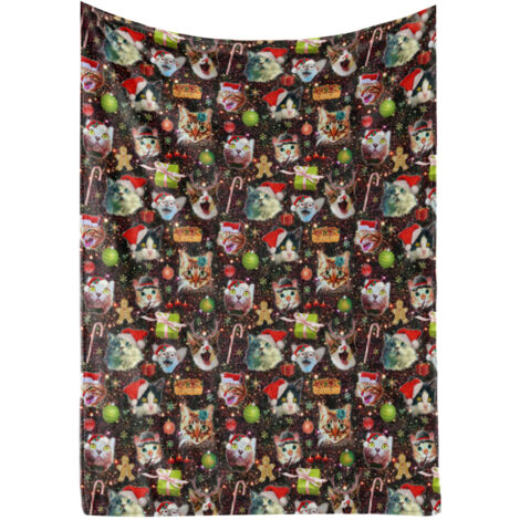 Christmas Cat Pattern Blanket Festival Party Wall Decoration Printing Blanket for Nap Sleeping Sofa Office 140x200cm/55.1x78.7in