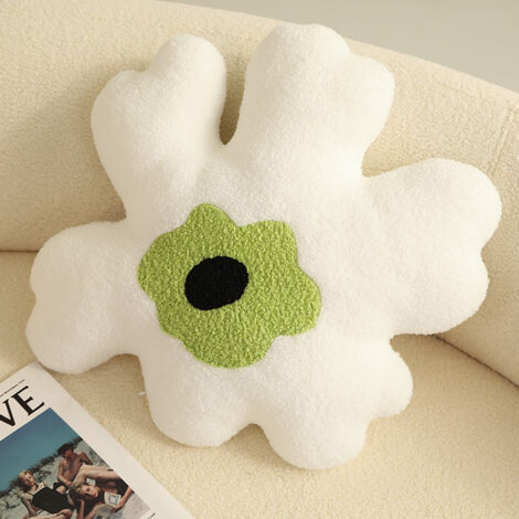 Hugging Pillow Flower Shaped Sponge Filling Soft Thick Decorative Throw Pillow for Sofa White Green (1/5)