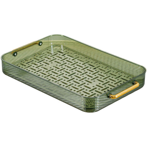 Double Layer Water Drainage Tea Tray with 2 Handle Decorative Fashionable Water Drainage Tea Serving Tray Dark Green (1/5)