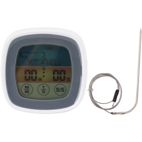 Food Touch Thermometer Kitchen Digital Display Timer Thermometer Field Barbecue Thermometer Gray with White Middle Frame (1/5)