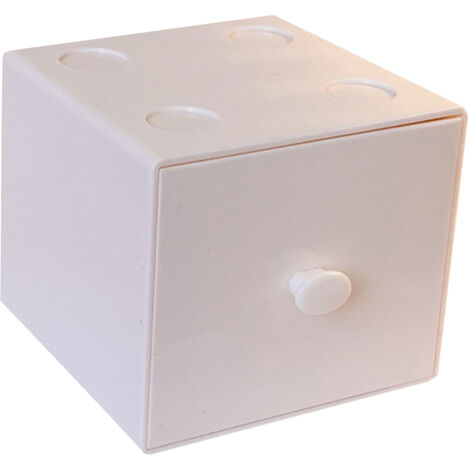 Desktop Storage Box Plastic Stackable Square Desk Organizer with Drawer for Home Paper Clips Office Supply Accessory White (1/5)