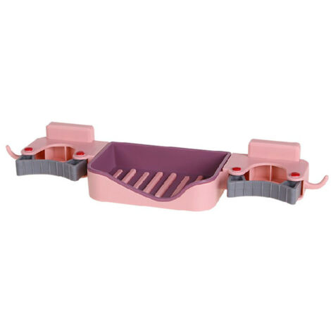 3 In1 Mop Soap Holder Household Mop Clip Wall Mount Hook Bathroom Drain Rack Soap Holder Broom Card Holder for Kitchen Toilet Pink Free Size (1/5)