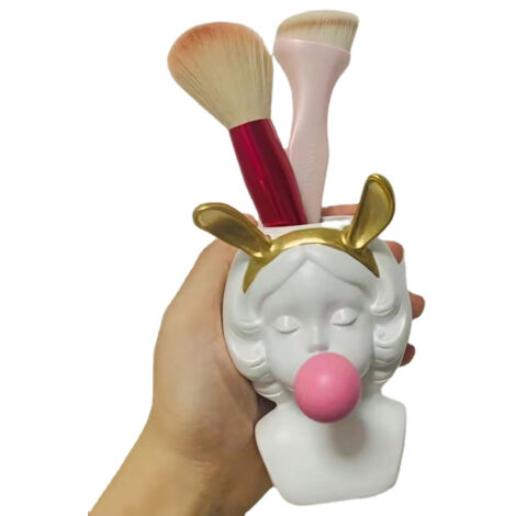 Desktop Flower Vase Resin Makeup Brush Pen Decorative Statue Holder Organizer for Room Blow Bubble Girl (1/5)