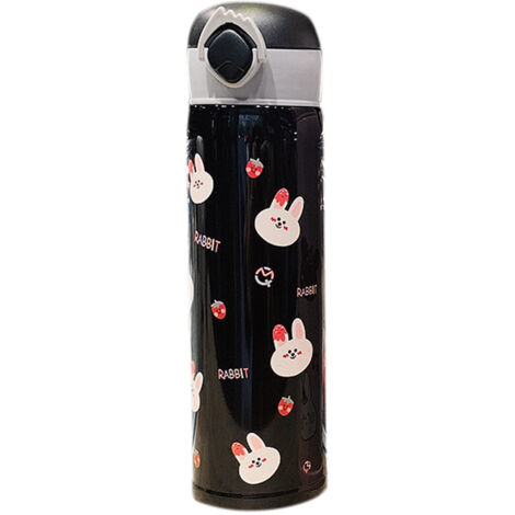Cartoon Vacuum Cup Stainless Steel Thermal Bottle Vacuum Insulated Cup Portable Vacuum Flask for OutdoorBlack 450ML 23x6.5x6.5cm (1/2)