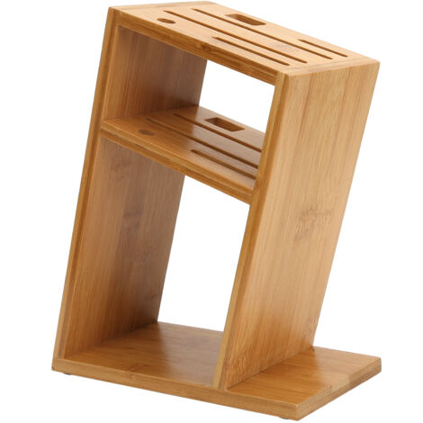 Bamboo Knife Holder Inclined Kitchen Knife Holder Multifunctional Bamboo Rack Hollow Ventilation Kitchen Supplies (1/5)