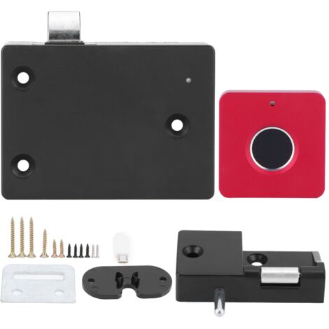 Home Smart Fingerprint Lock Aluminum Alloy Cabinet Electric Small Lock for Cabinet DrawerSquare Red (1/5)