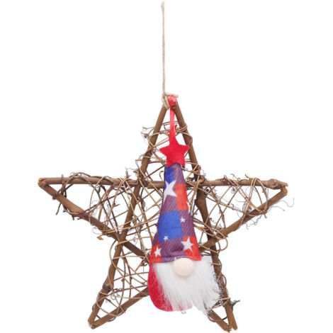 4th of July Independence Day Garland Door Ornament Faceless Doll Rattan Pentagram Pendant Wall Decor Type A (1/5)