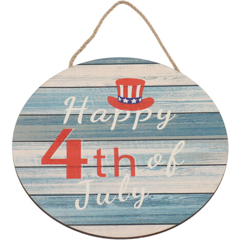 Independence Day Wooden Door Pendant Colorblock Design Round Clear Textures Patriotic Wall Hanging Sign for Home Decor (1/5)